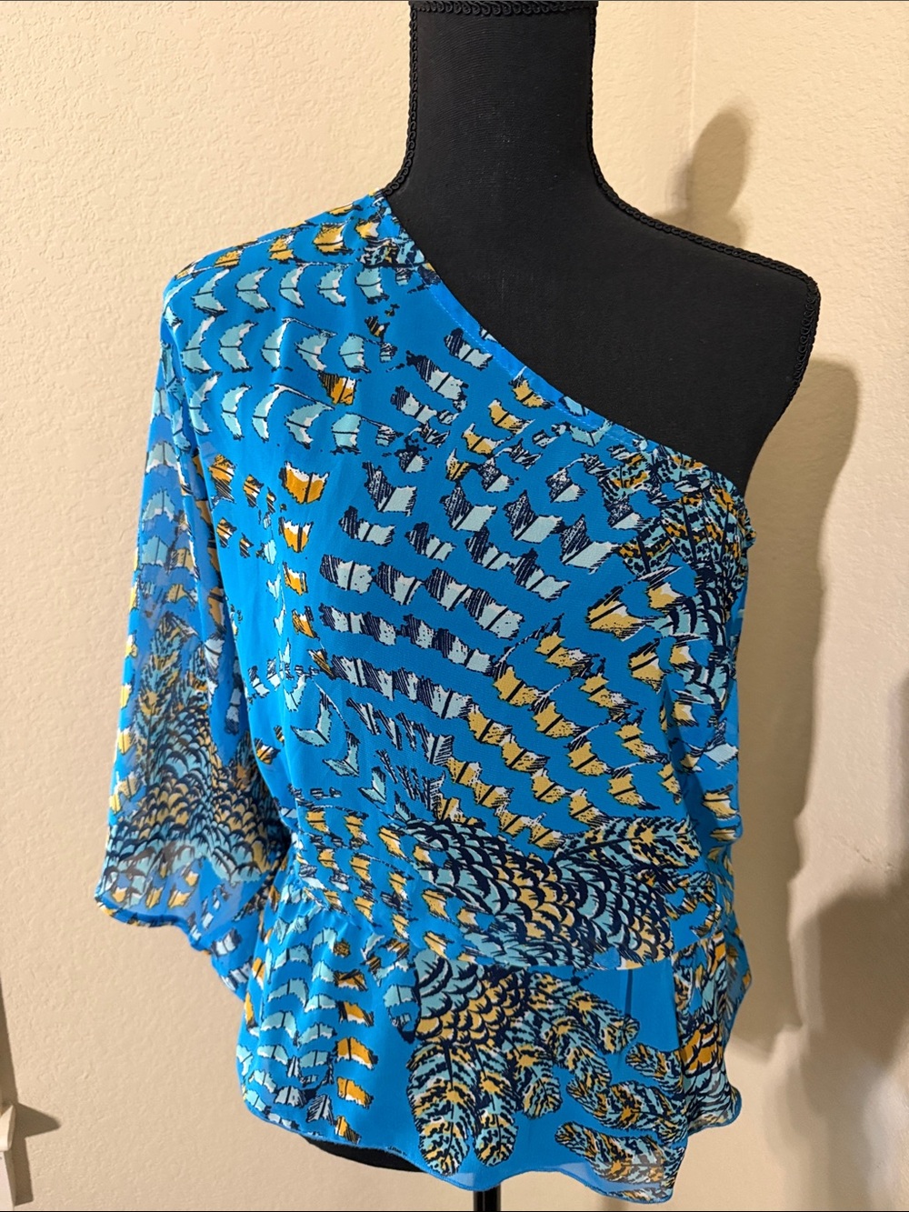 Ya Los Angeles Blue one shoulder sheerTop